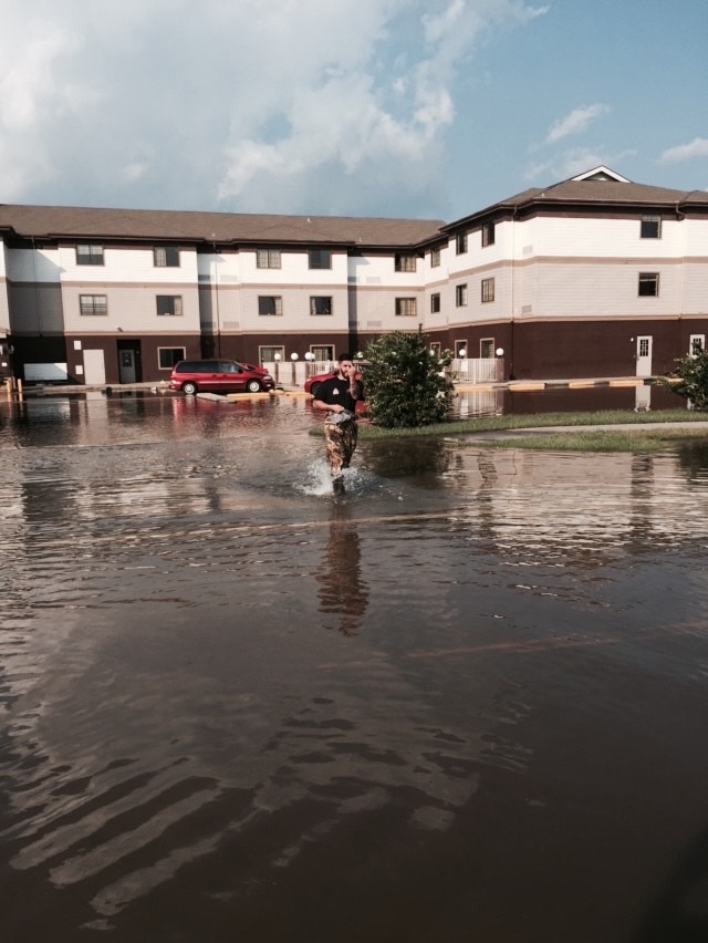 Flooded apartment complex in Maple Lake
